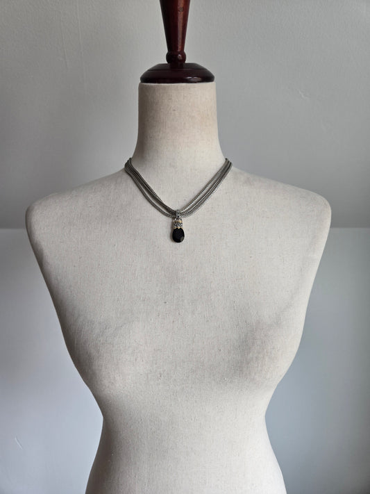 Premier Designs Silver Necklace with Black Glass Bead Drop