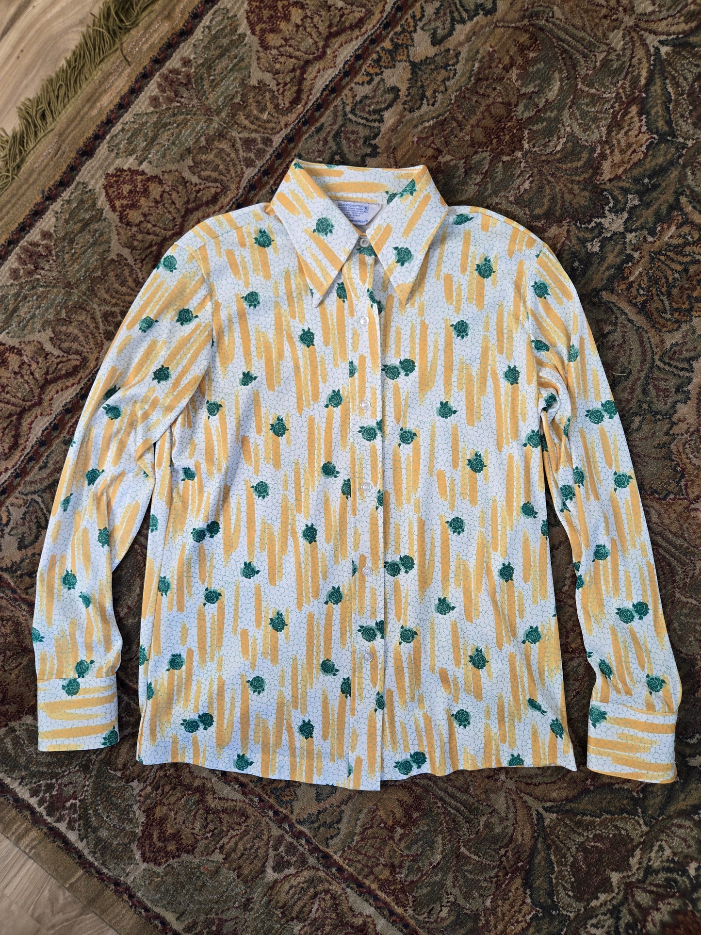 Sears Vintage 70s Nylon Floral Print Shirt - large