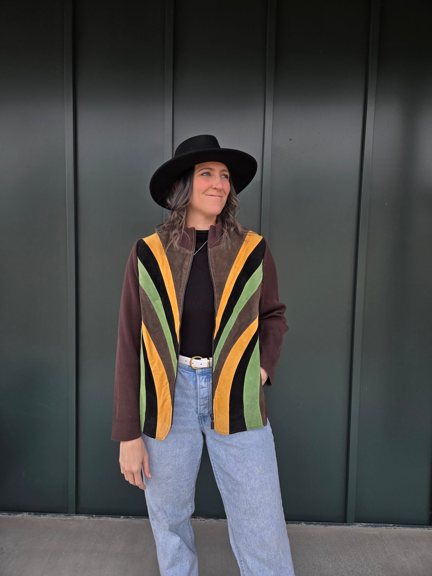 Bob Mackie Vintage Retro Patchwork Brown Leather Jacket - large