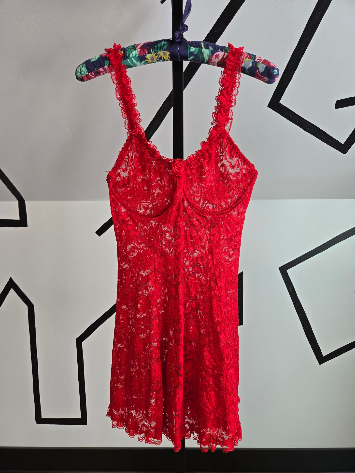 Inner Most Vintage Red Lace Shear Dress with Boning in Bust - medium