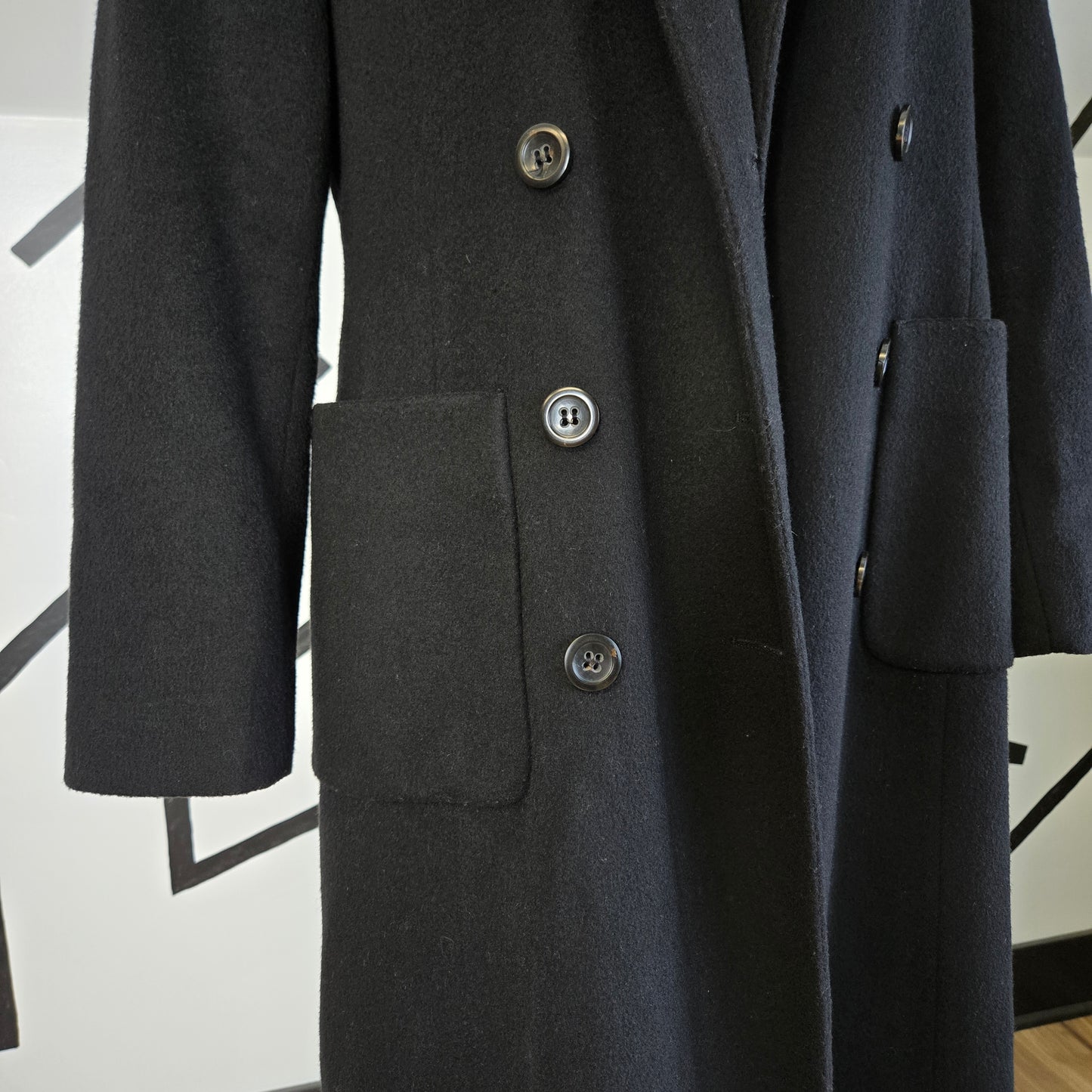 Perry Ellis Vintage Black Merino Wool Long Peacoat - size 8