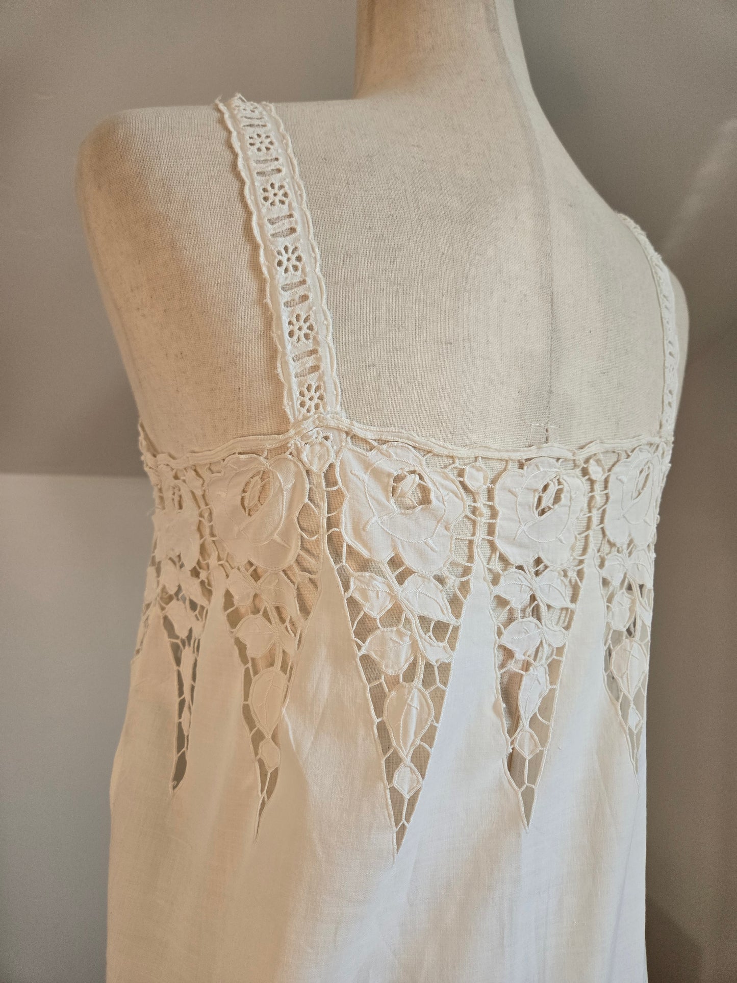 Vintage White Delicate Cotton Lace Slip Dress - small