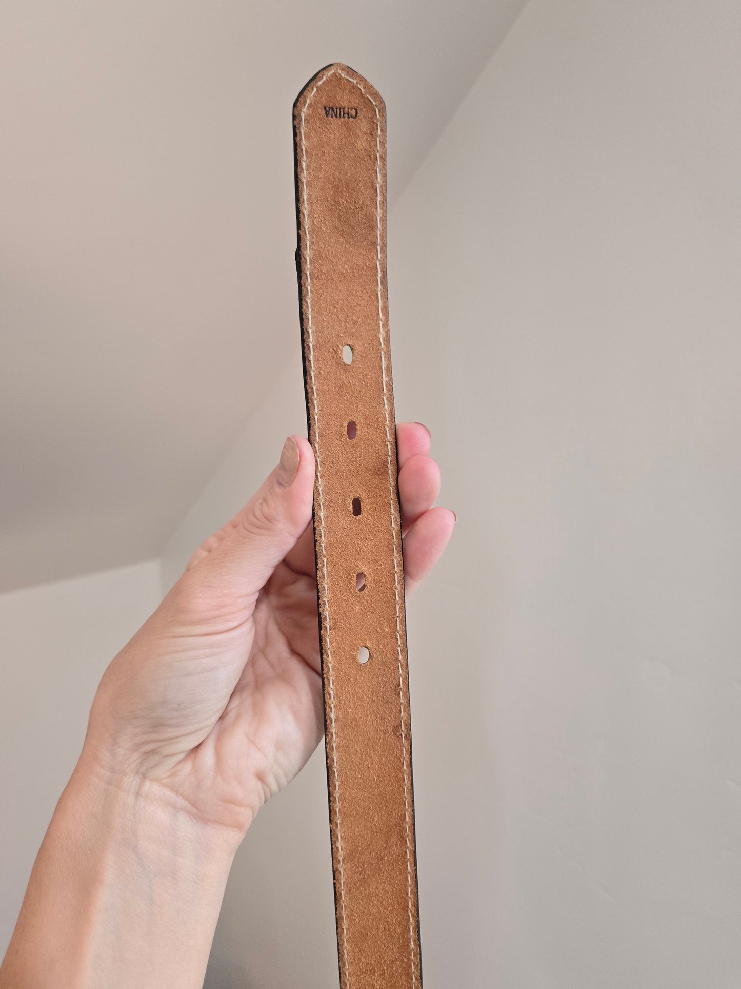 Tooled Leather Western Belt with Two Tone Horse Buckle - W29-33"