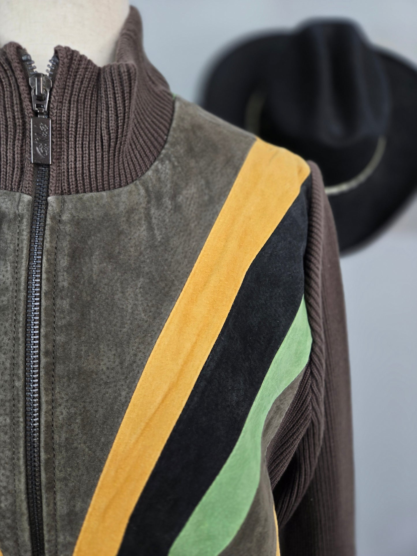 Bob Mackie Vintage Retro Patchwork Brown Leather Jacket - large