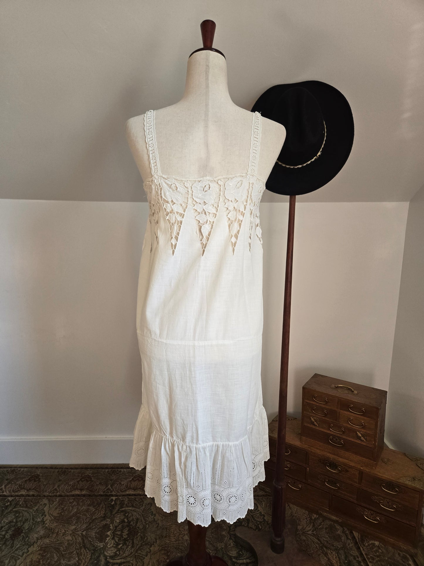 Vintage White Delicate Cotton Lace Slip Dress - small