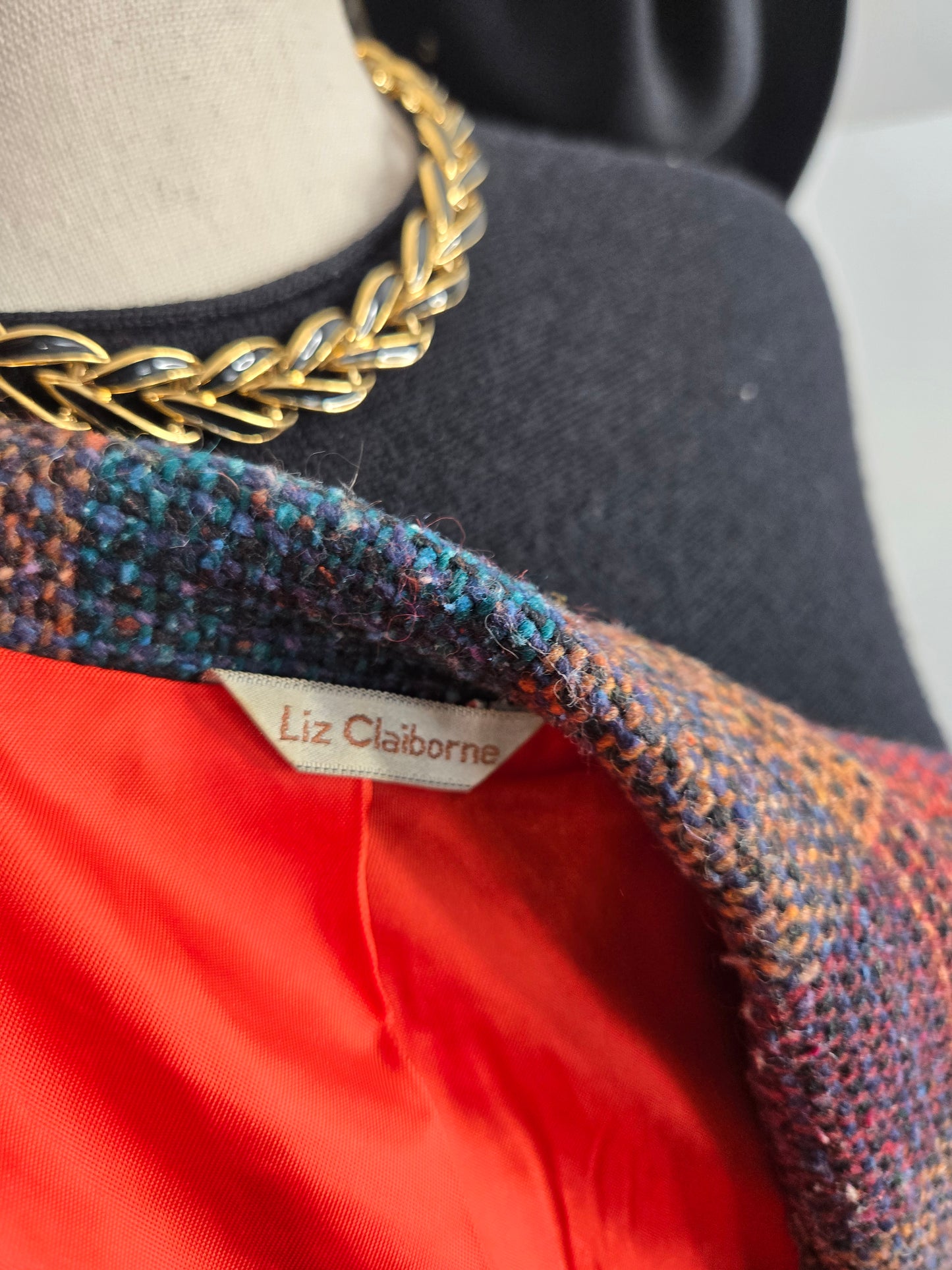 Liz Claiborne Vintage Union Tag Colorful Plaid Wool Blazer - small