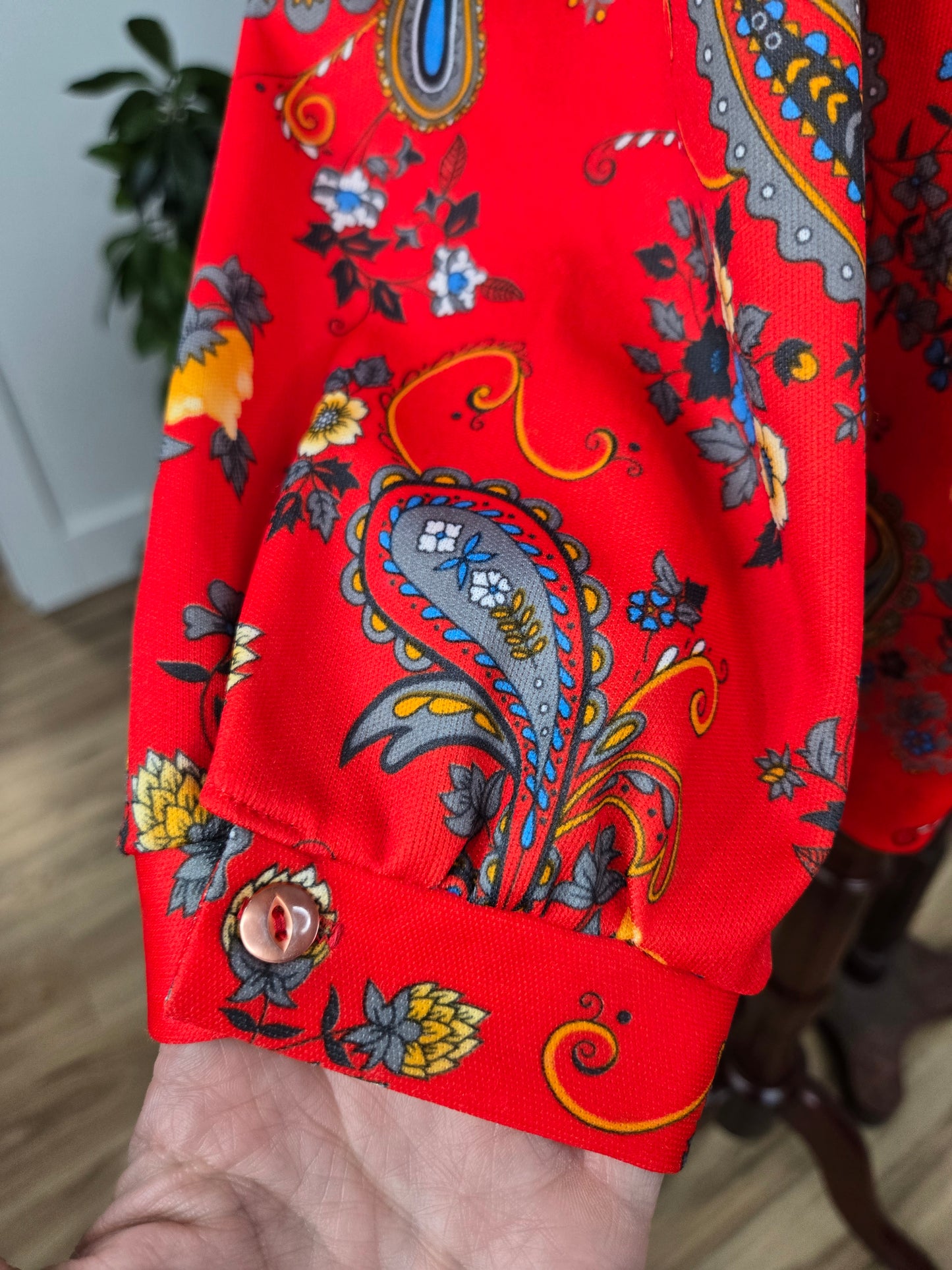 Ro-Vel of California Vintage 70s Red Paisley and Floral Print Top - large