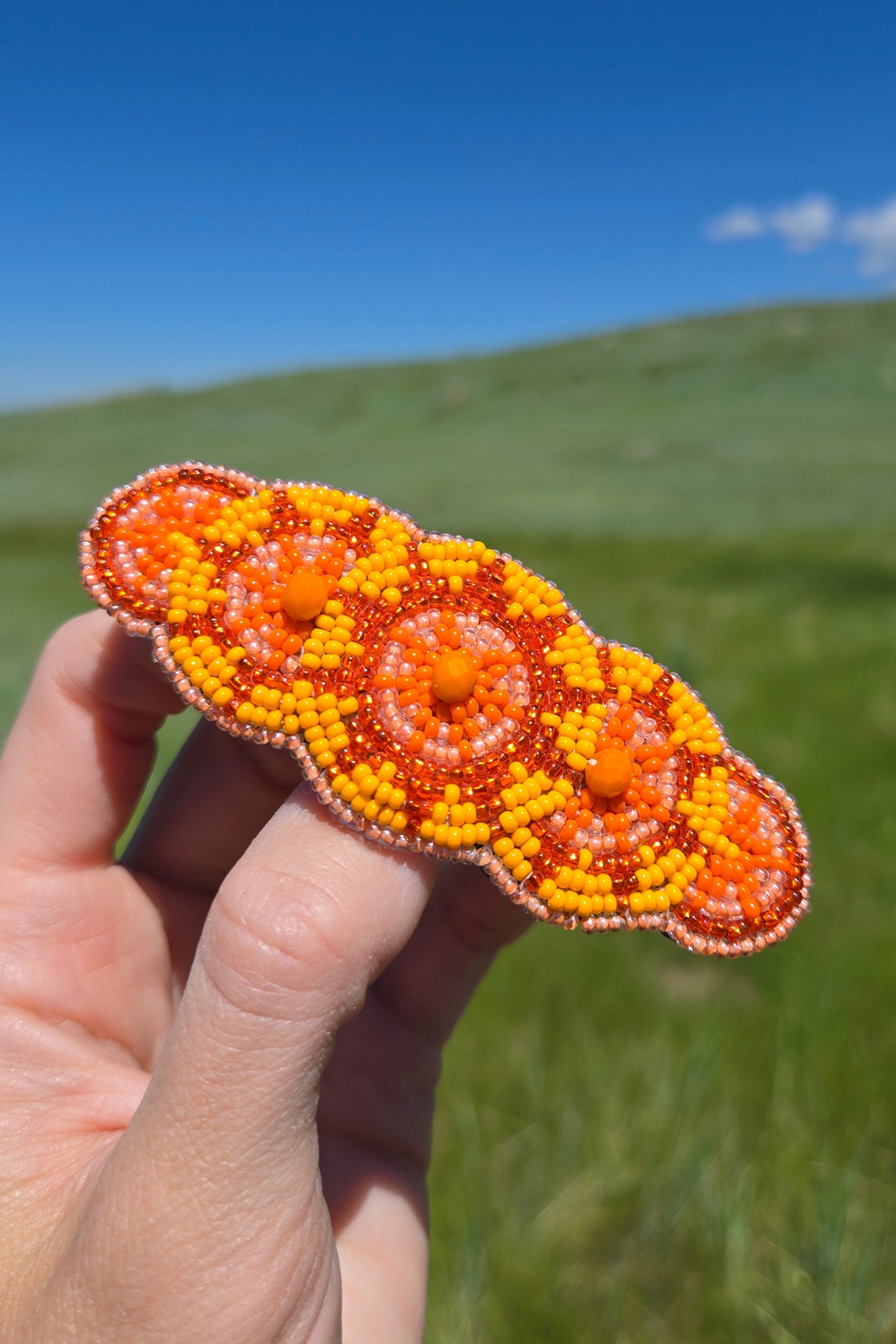 Circles Hand Beaded Hair Barrette - Orange