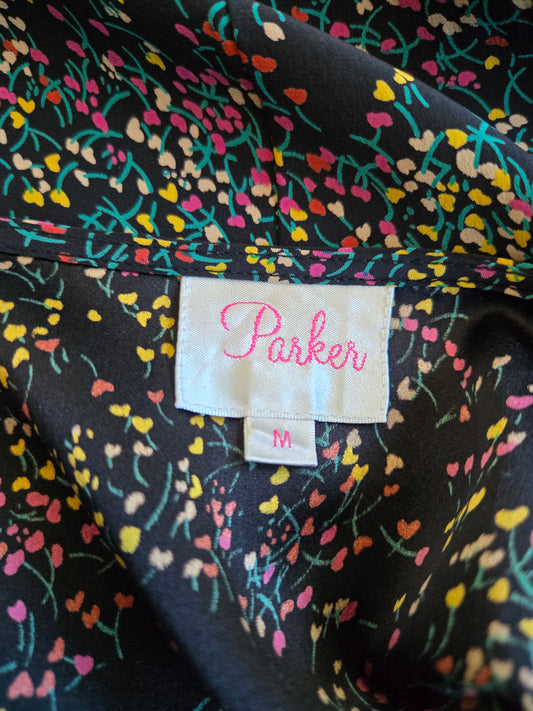 Parker Silk Floral Heart Print Wrap Dress - Medium