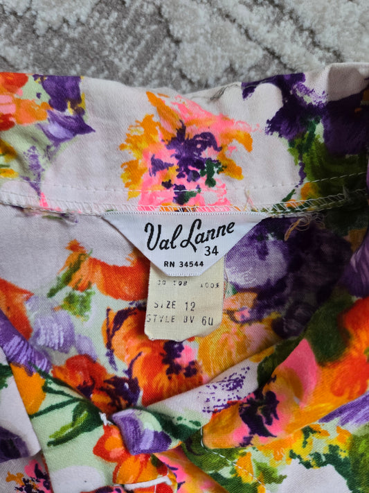 Val Lanne Vintage 70s Dayglo Cotton Floral Top - Small