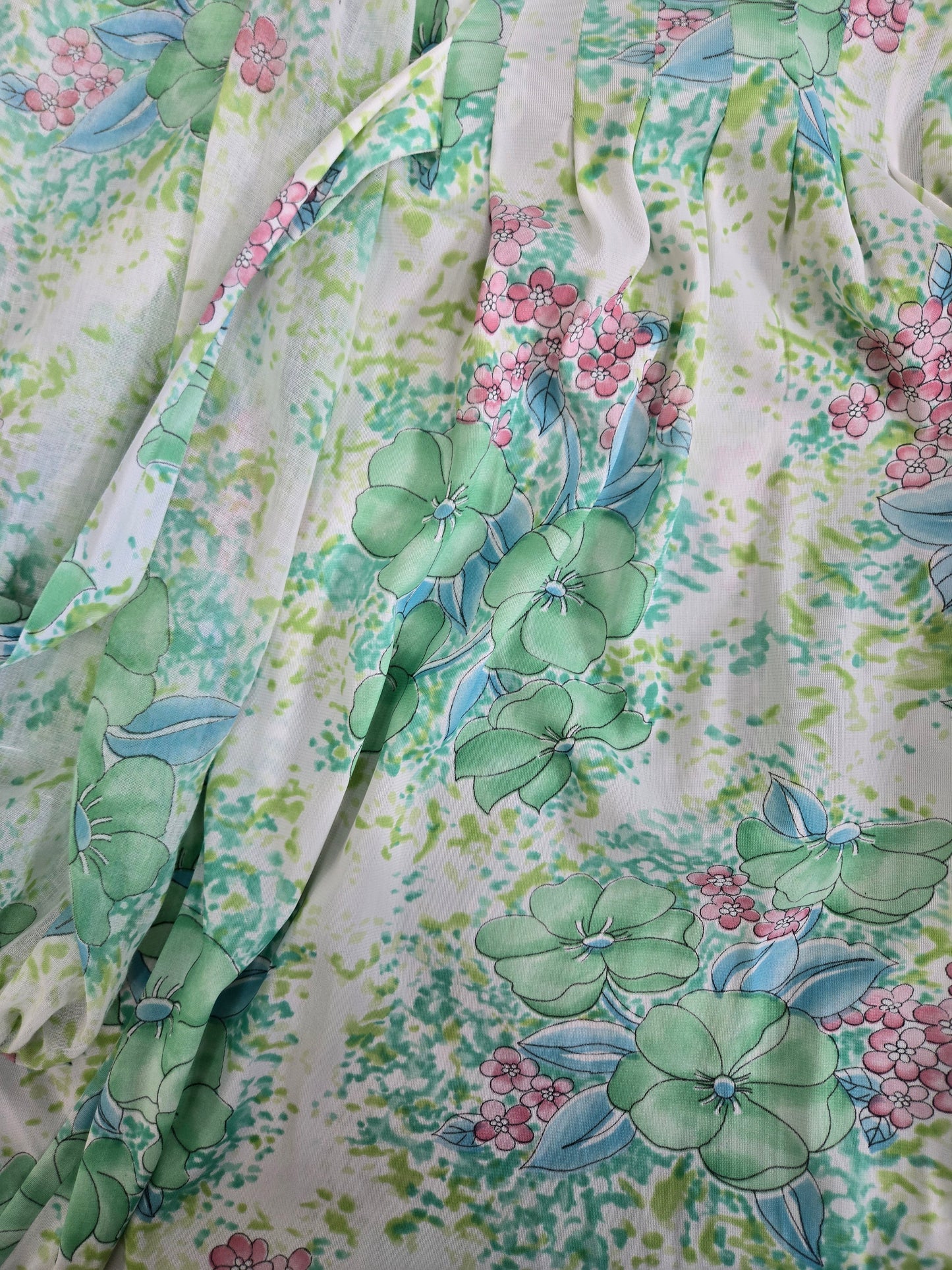Vintage Mint Green Floral Gypsy Sleeve Dress - Small