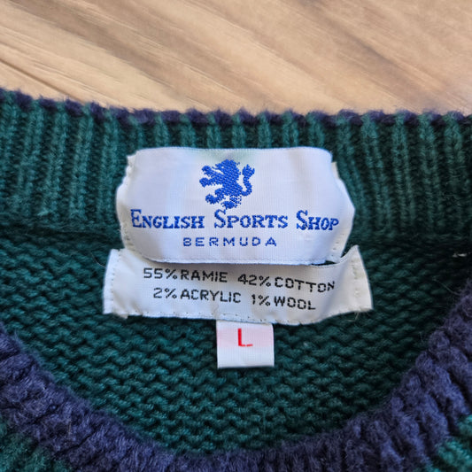 English Sports Shop Bermuda Vintage Plaid Patchwork Sweater - large
