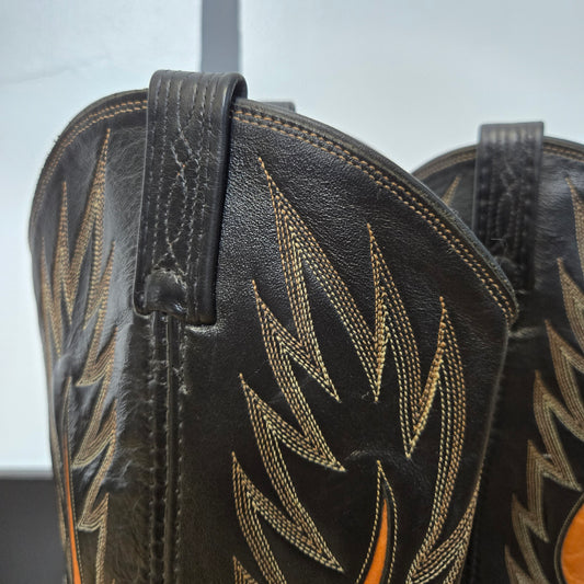 Dan Post Vintage Leather Cognac and Black Western Boots