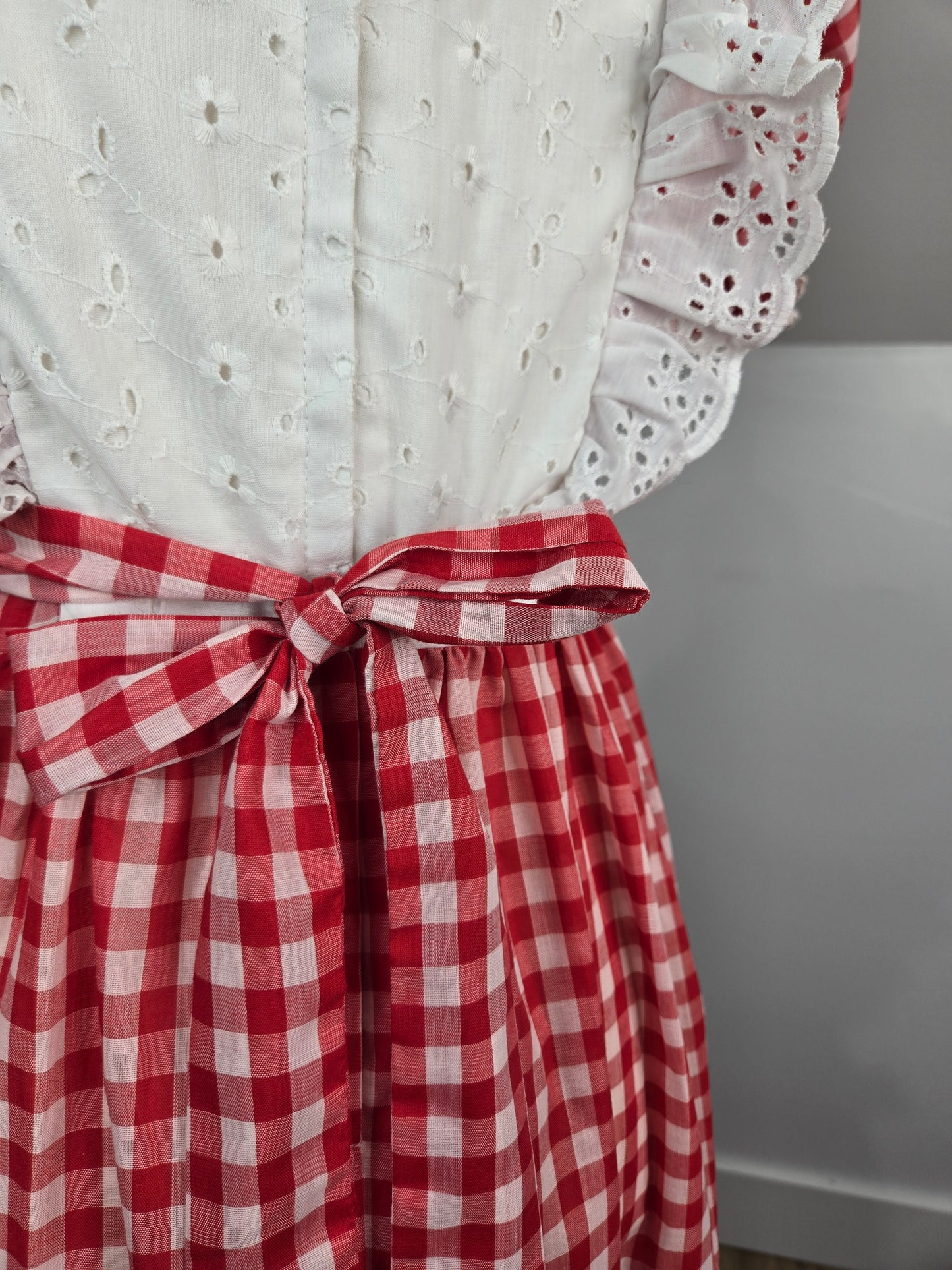 Vintage 60s Prairecore Red Gingham Dress with Eyelet Lace - small/medium