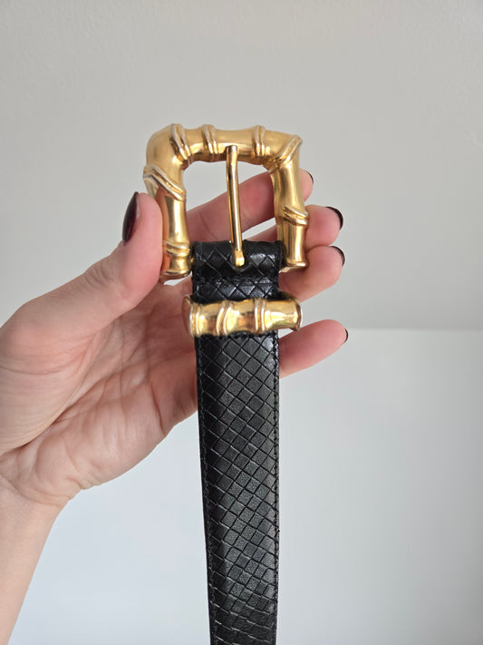 Vintage Talbots Italian Calfskin Belt with Gold Bamboo Buckle - W29-33"