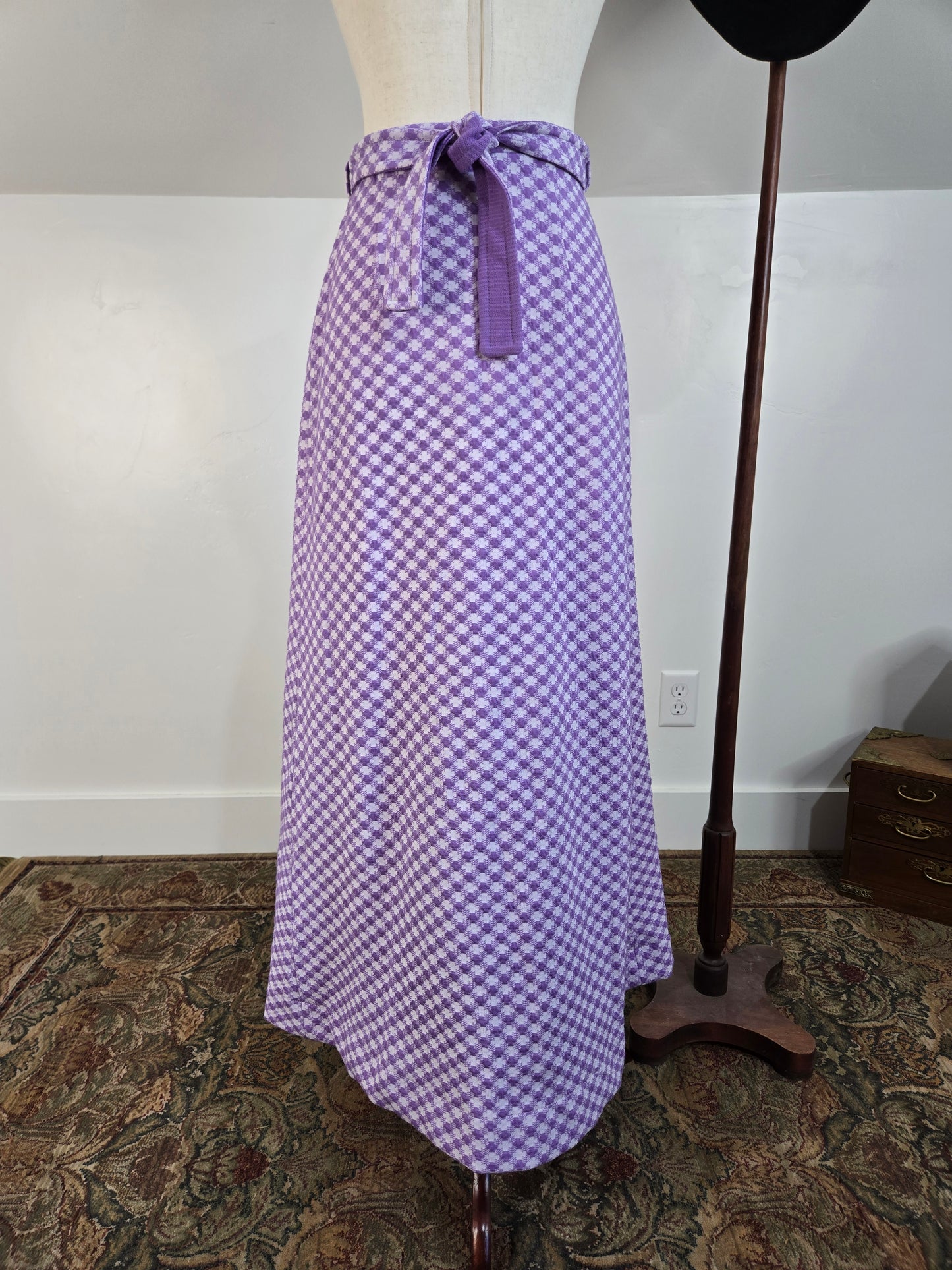 Jantzen Vintage 70s Purple and White Checkered Knit Maxi Skirt - medium