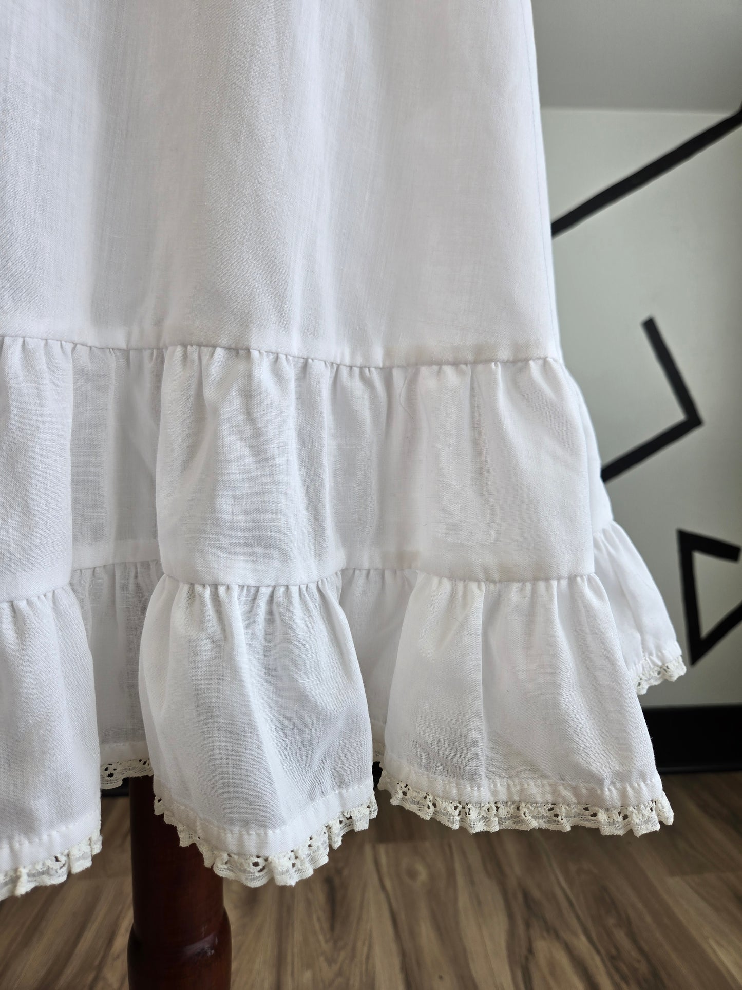 Vintage Edwardian Style Shorter White Cotton Blend Muslin Petticoat - small