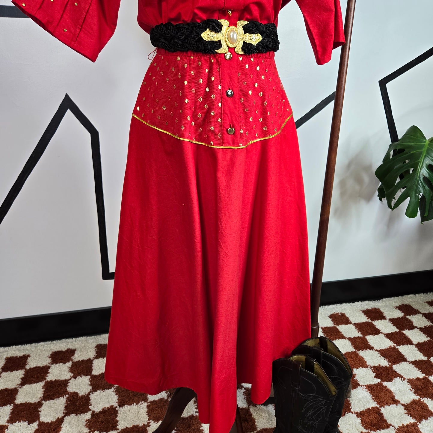 Lilia Smith Exclusive Vintage 70s Western Red and Gold Dress