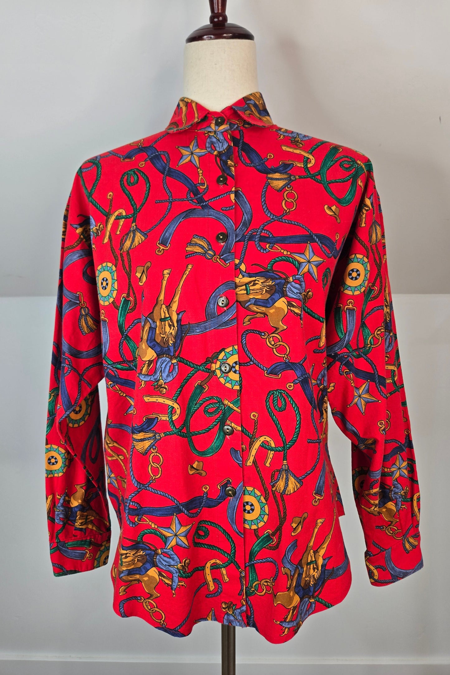 Circle T Vintage Cowboy Motif Cotton Western Shirt - medium