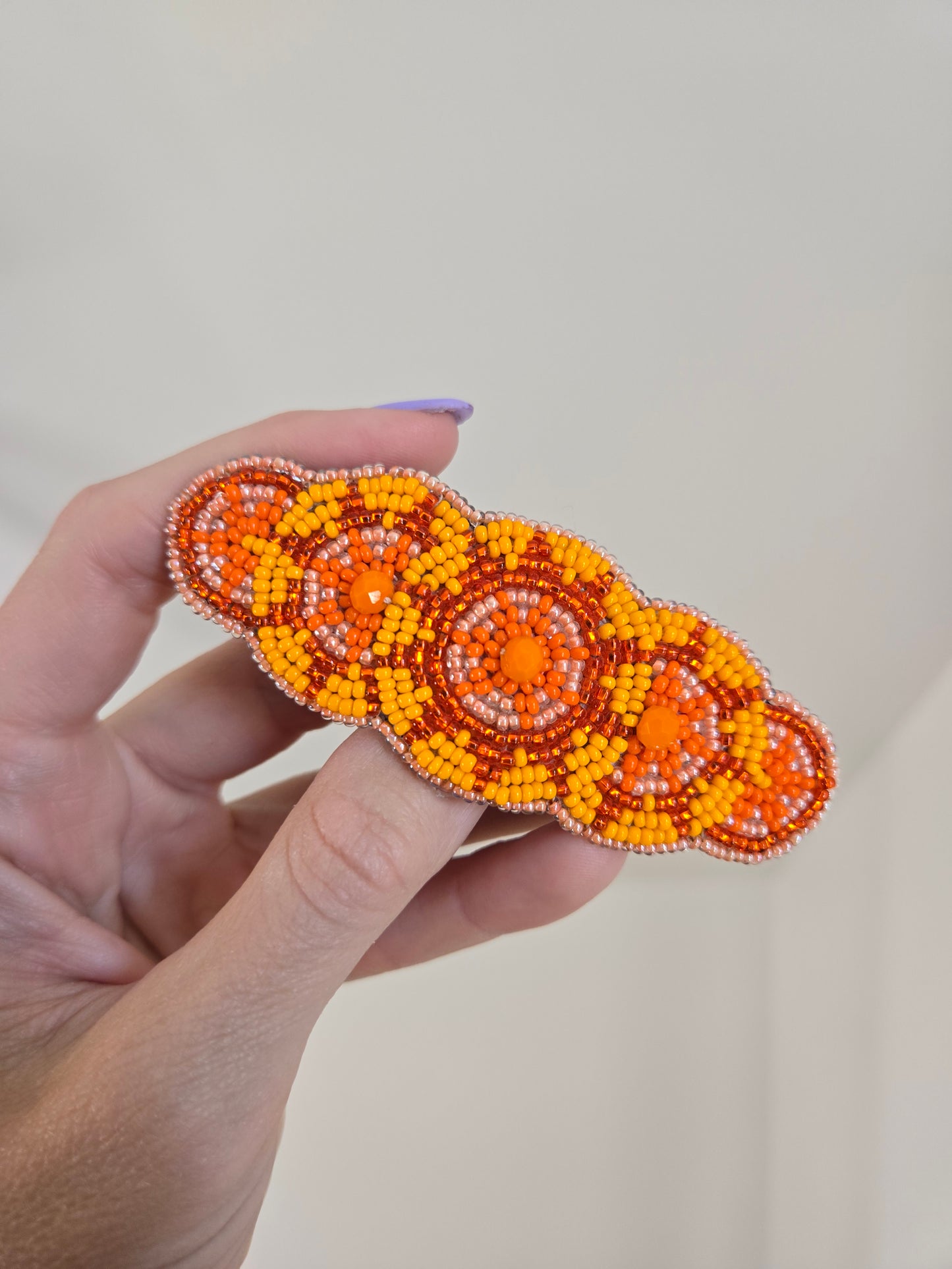 Circles Hand Beaded Hair Barrette - Orange