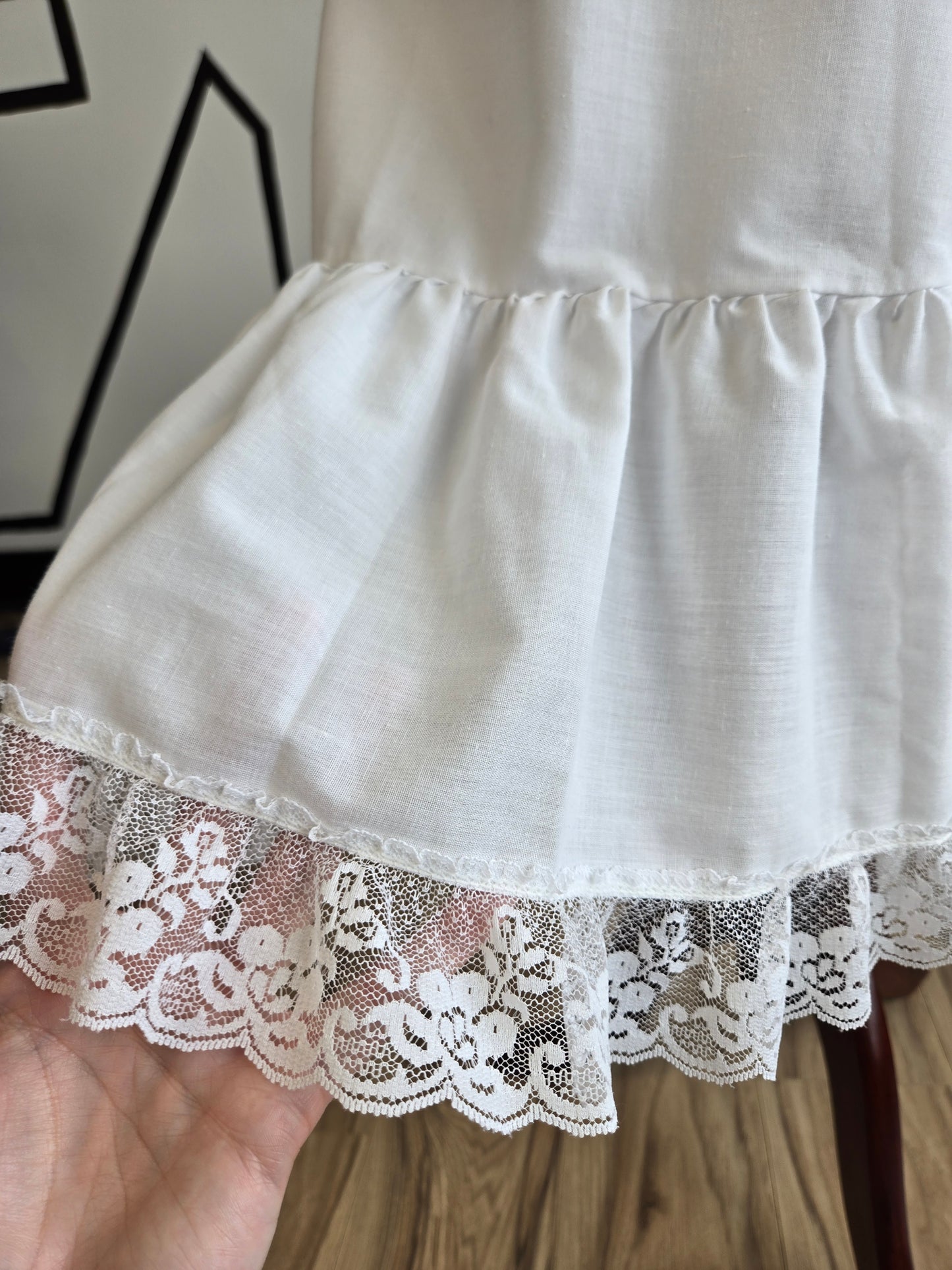 Vintage Edwardian Style Longer White Cotton Blend Muslin Petticoat - small