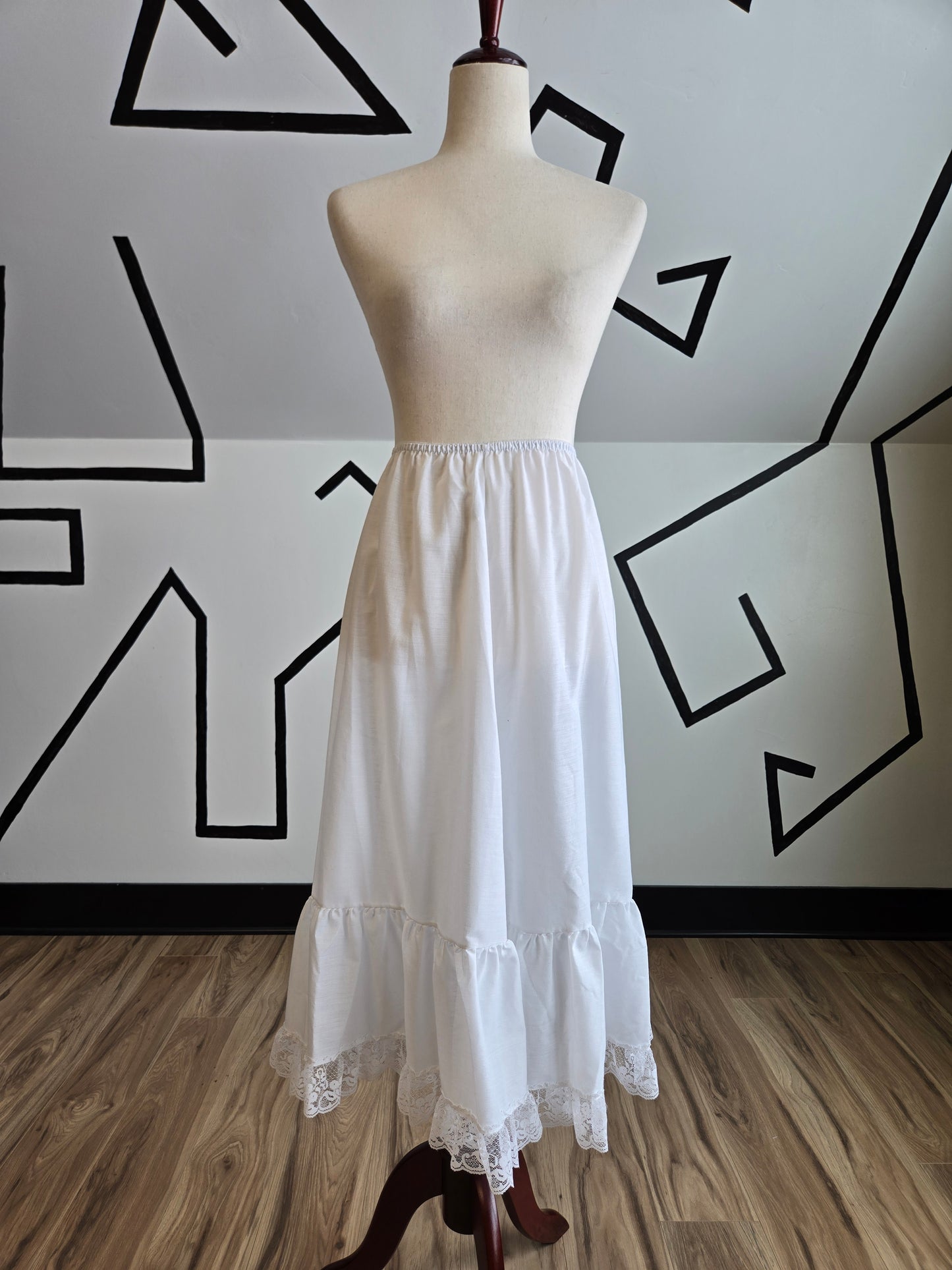 Vintage Edwardian Style Longer White Cotton Blend Muslin Petticoat - small