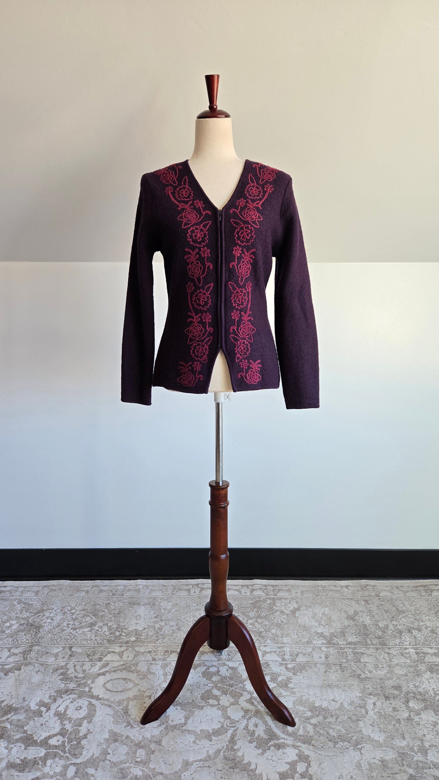 Vintage Laura Ashley 100% Boiled Wool Deep Purple Jacket - small