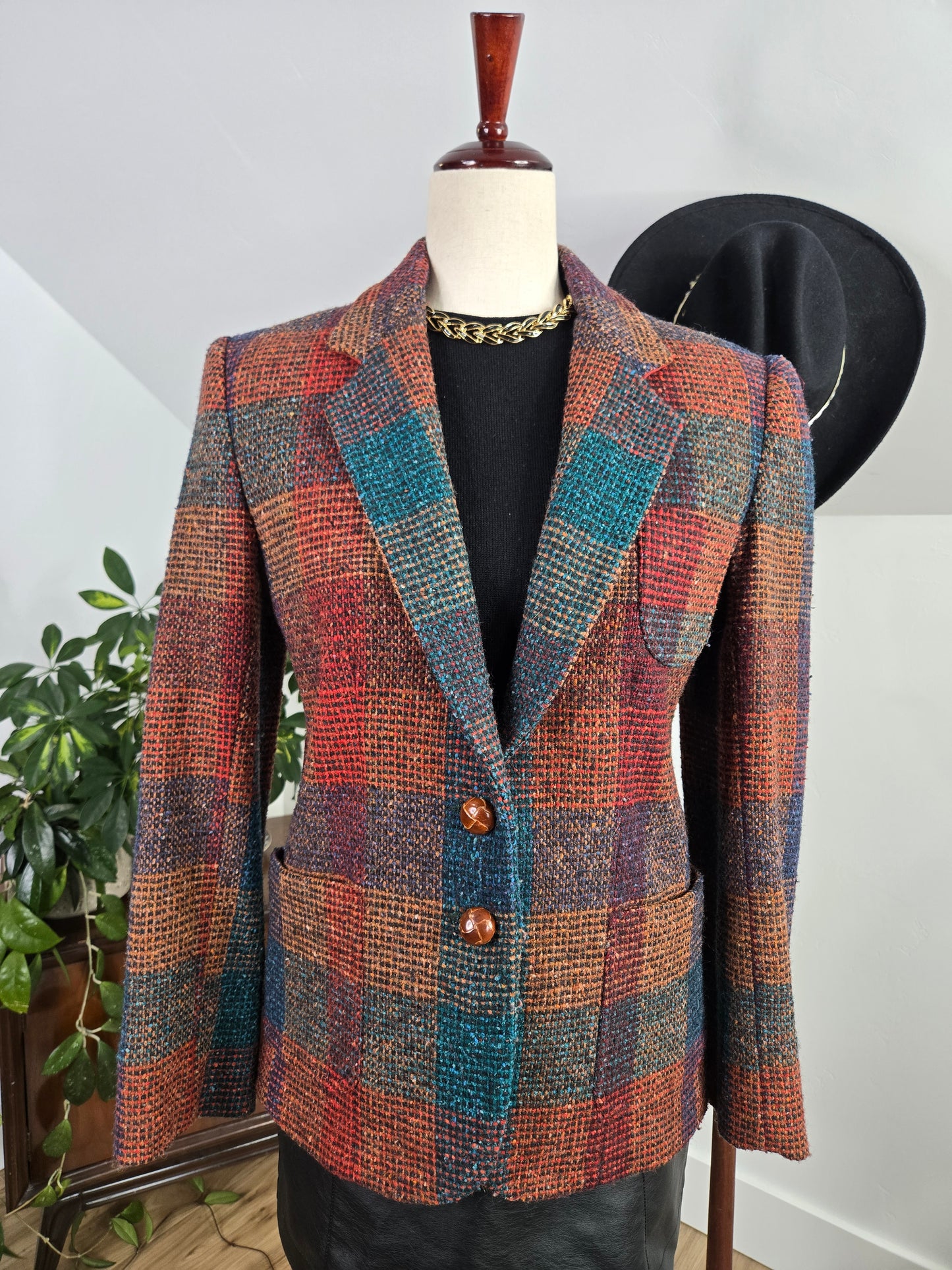 Liz Claiborne Vintage Union Tag Colorful Plaid Wool Blazer - small
