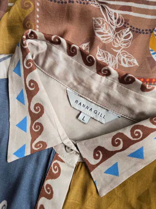 Ranna Gill Travel Print Luxury Resort Wear Blouse - Large