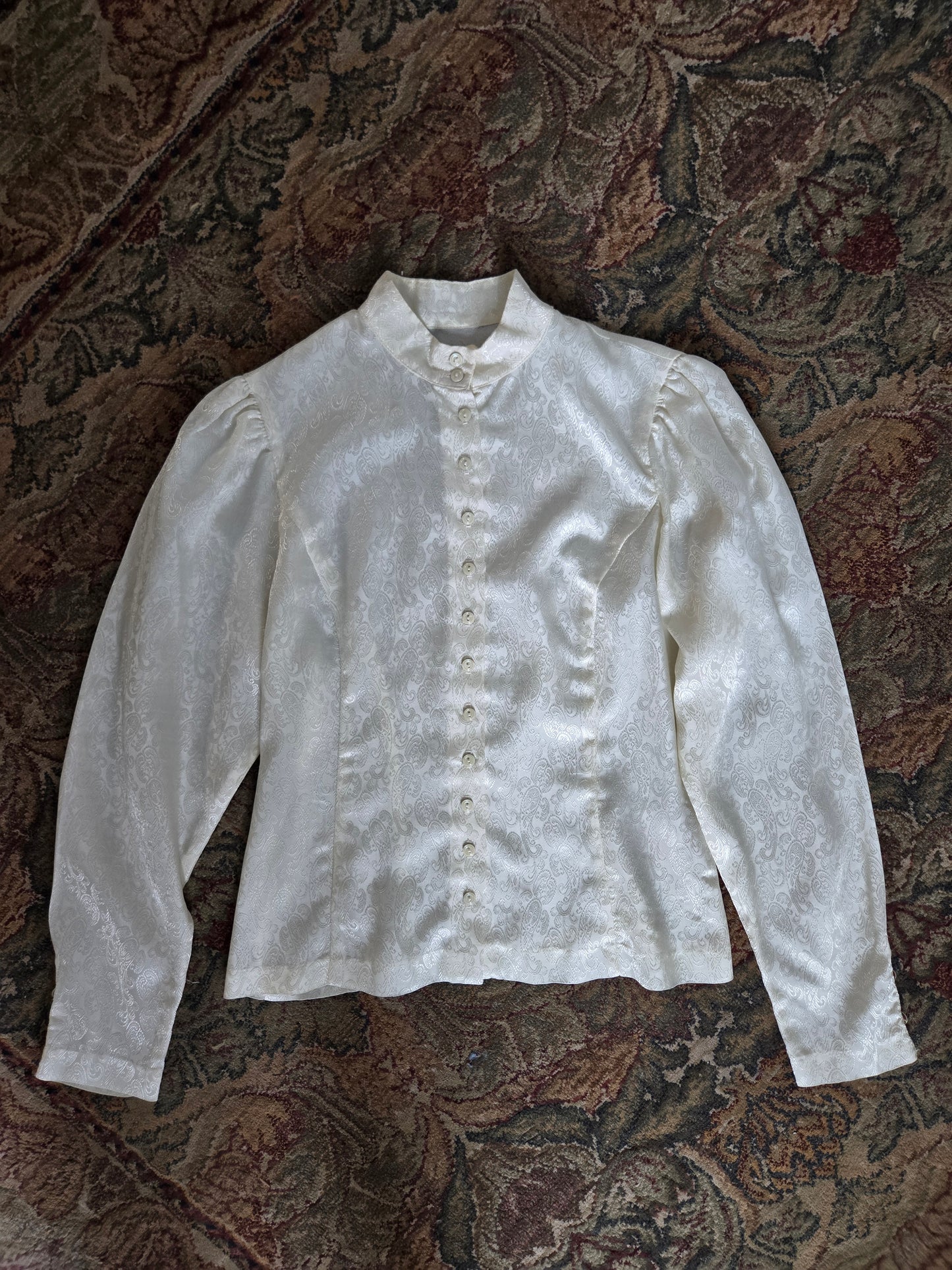 Vintage Edwardian Style Paisley Jacquard Top - Small