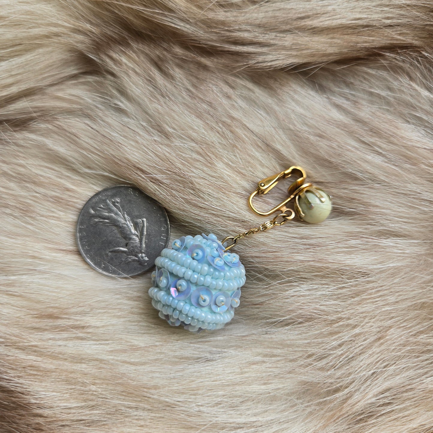 Made in Hong Kong Vintage Blue Sequin Disco Ball Earrings - Clip ons