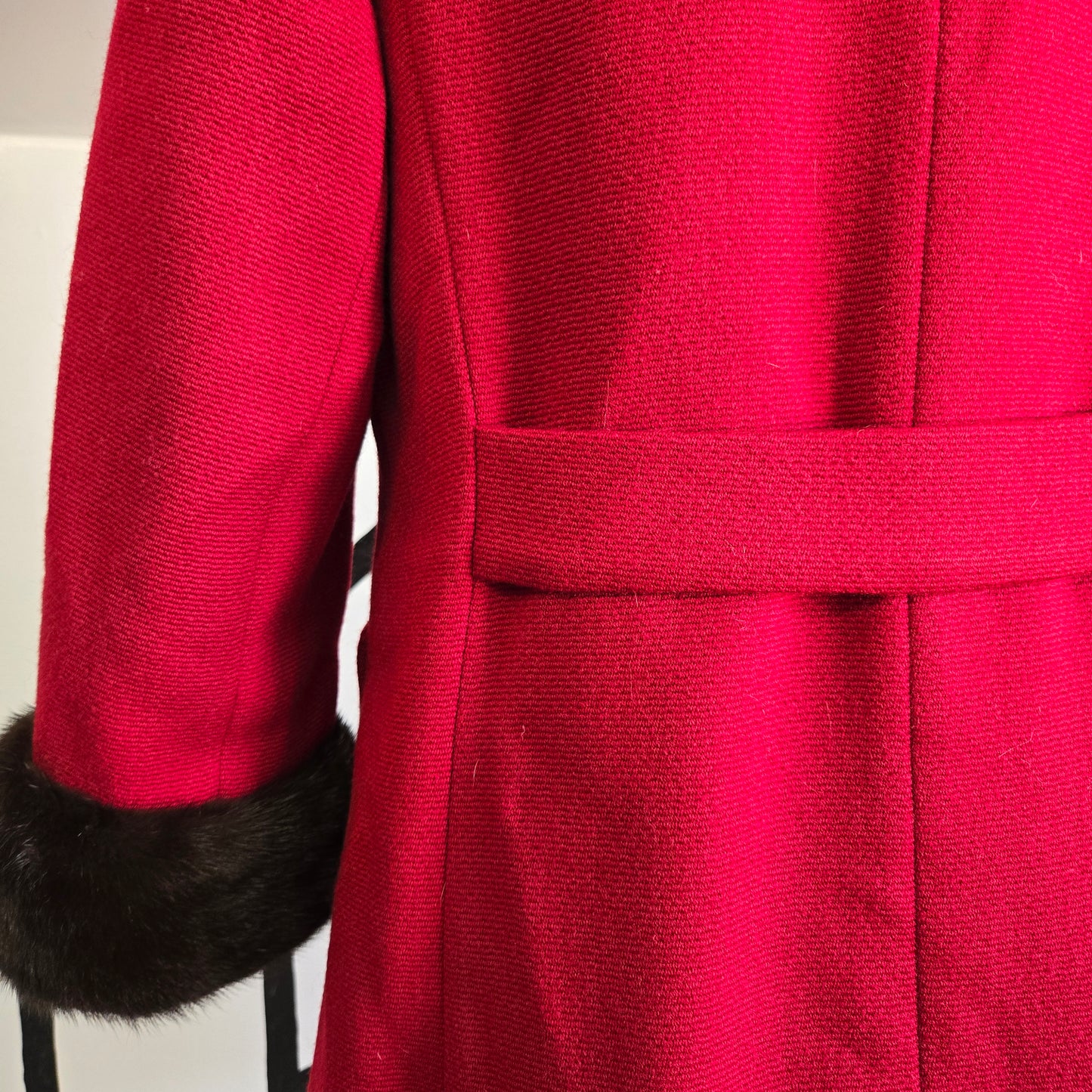 Holly Gab 1960s Red Australian Worsted Wool and Mink Fur Swing Coat - Medium