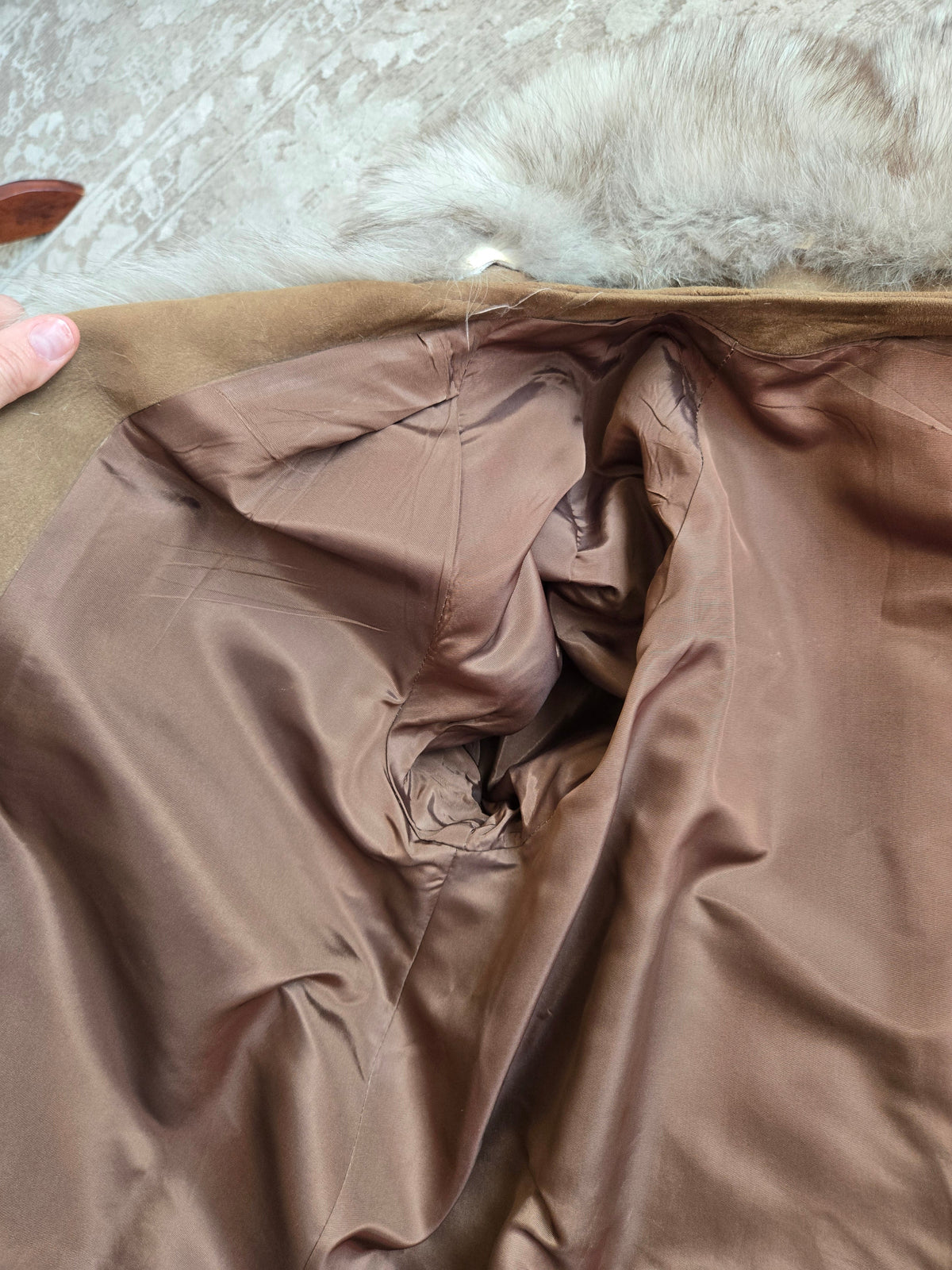 Vintage Suede Leather Coat with Genuine Fur Collar - XL/2XL