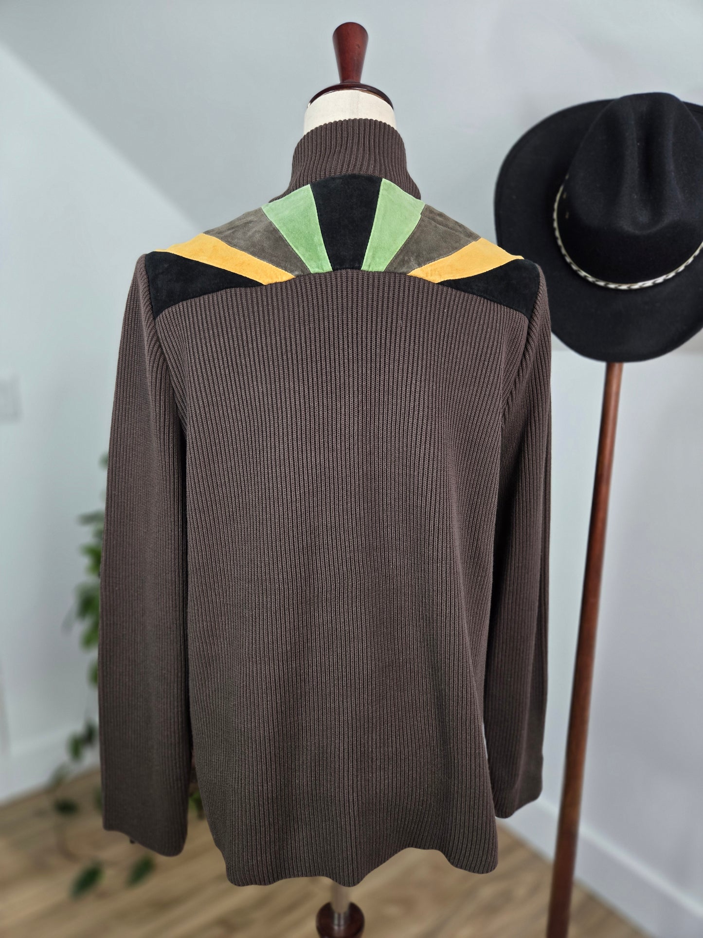 Bob Mackie Vintage Retro Patchwork Brown Leather Jacket - large