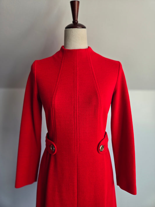 Vintage 1960s Red Dress with Buttoned Belt - S/M
