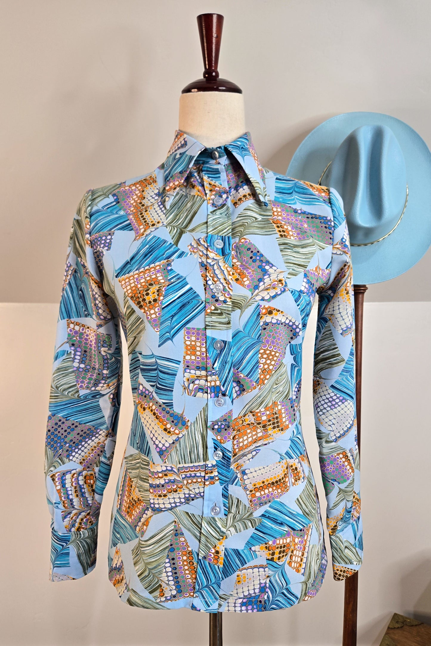 Allison Peters Vintage 70s Psychedelic Dagger Collar Shirt - XS/S