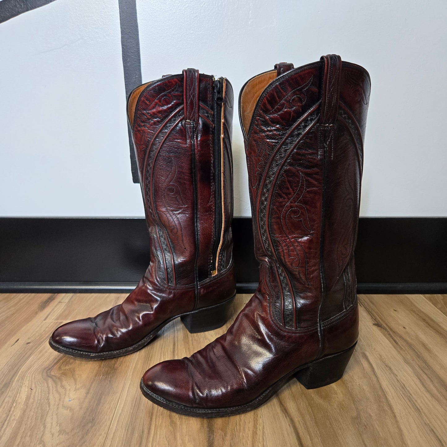 Lucchese San Antonio Black Cherry Leather Western Boots - Size 9 (womens)