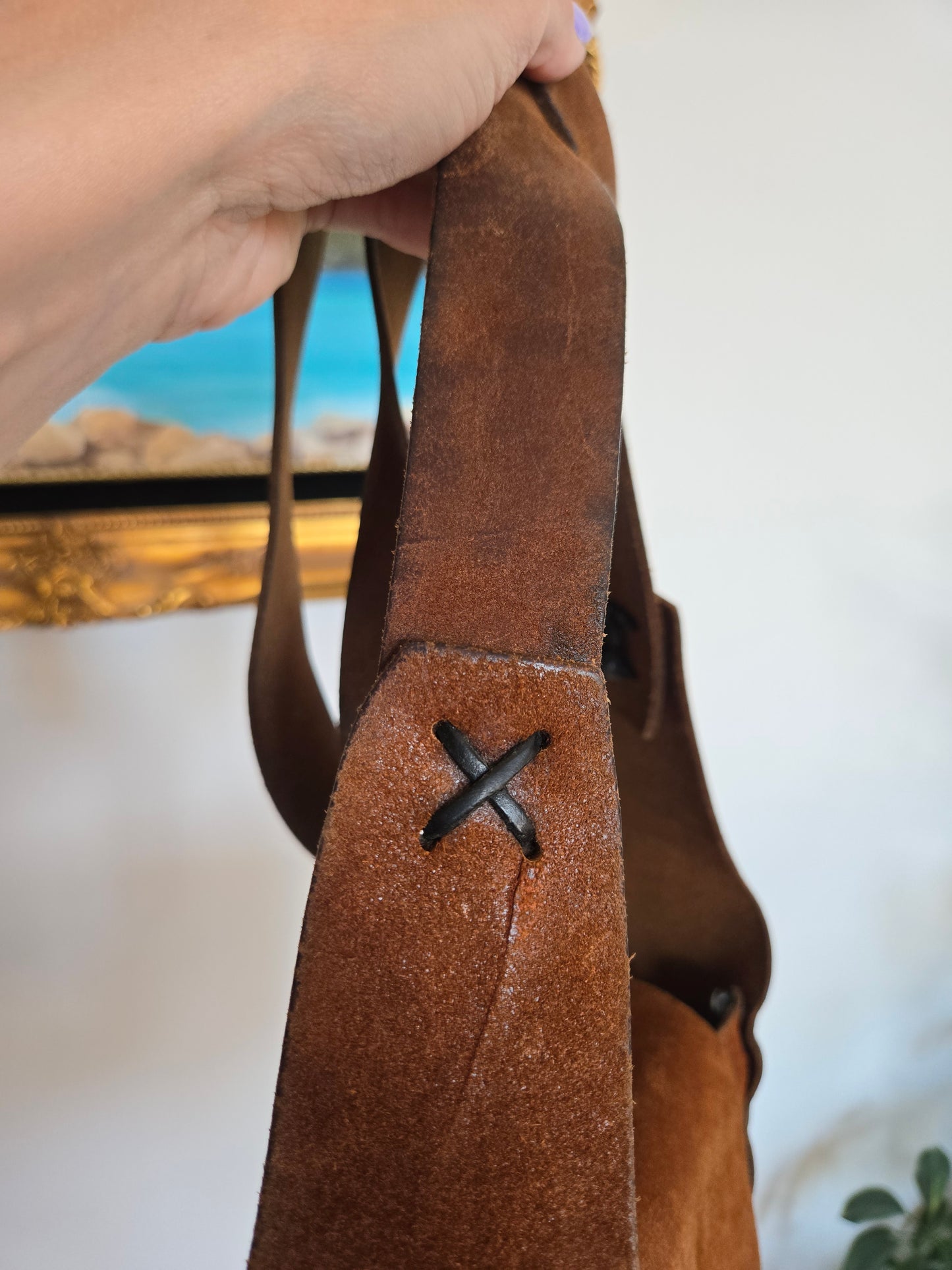 Vintage Hand Made Thick Suede Saddle Leather Bag