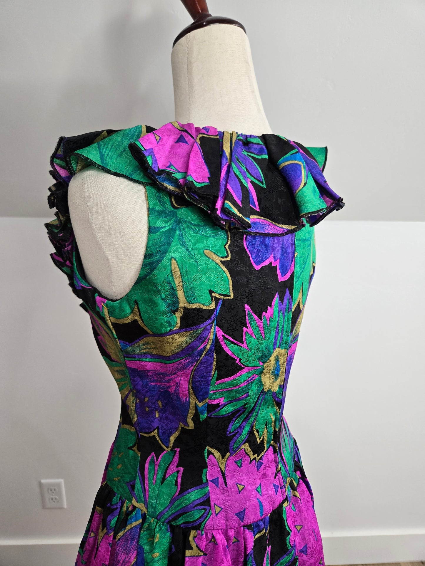 Morton Myles Vintage 1980s Silk Floral Dress - Small