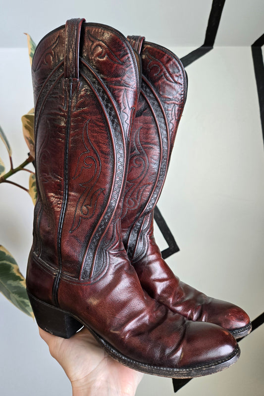 Lucchese San Antonio Black Cherry Leather Western Boots - Size 9 (womens)