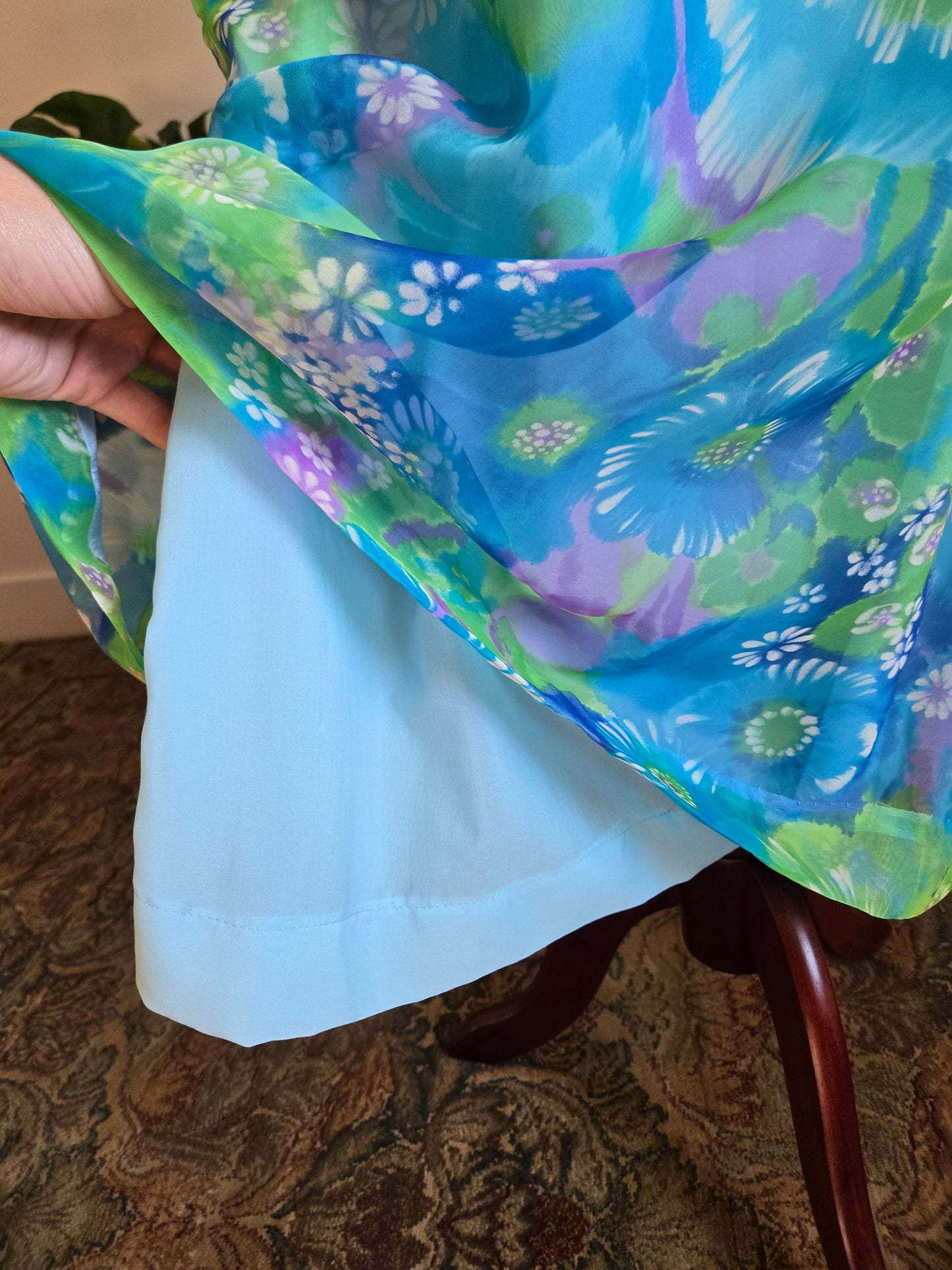 Vintage 70s Blue and Purple Psychedelic Floral Print Maxi Dress -