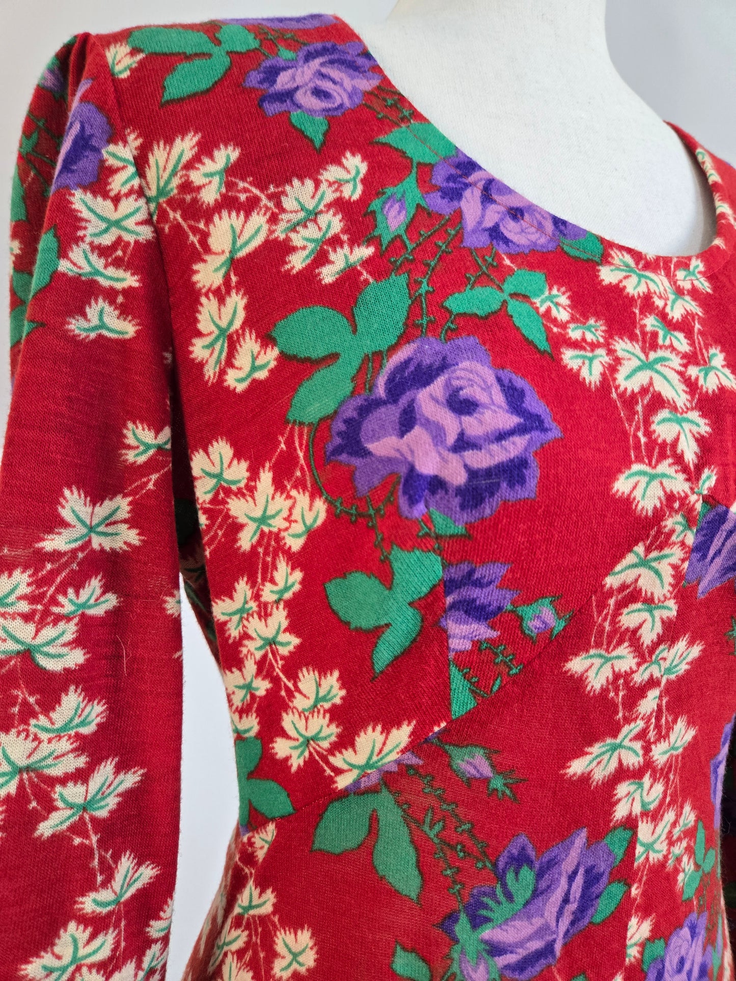 Vintage 70s Red Floral Psychedelic Print Maxi Dress - Small