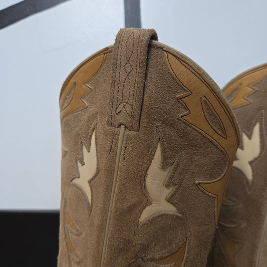 Dan Post Vintage Light Tan Suede Leather Western Boots with Inlays