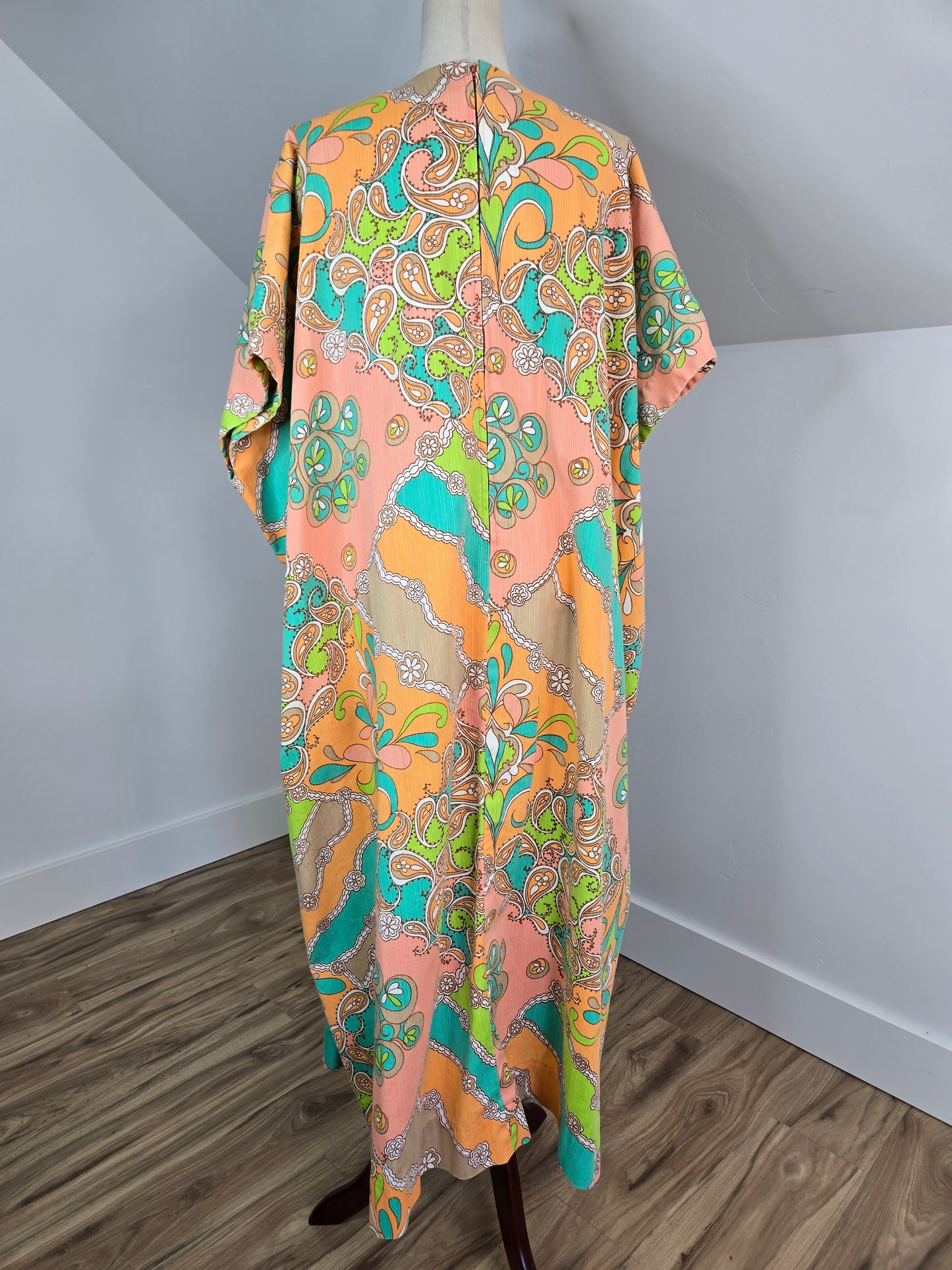 Neon and Pastel Psychedelic Print 1960s Kaftan - OS