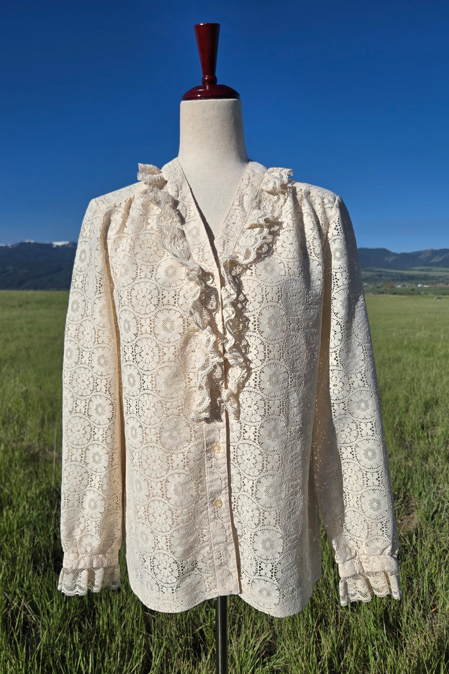 Tumbleweeds Vintage 70s Cotton Lace Ruffle Top - large