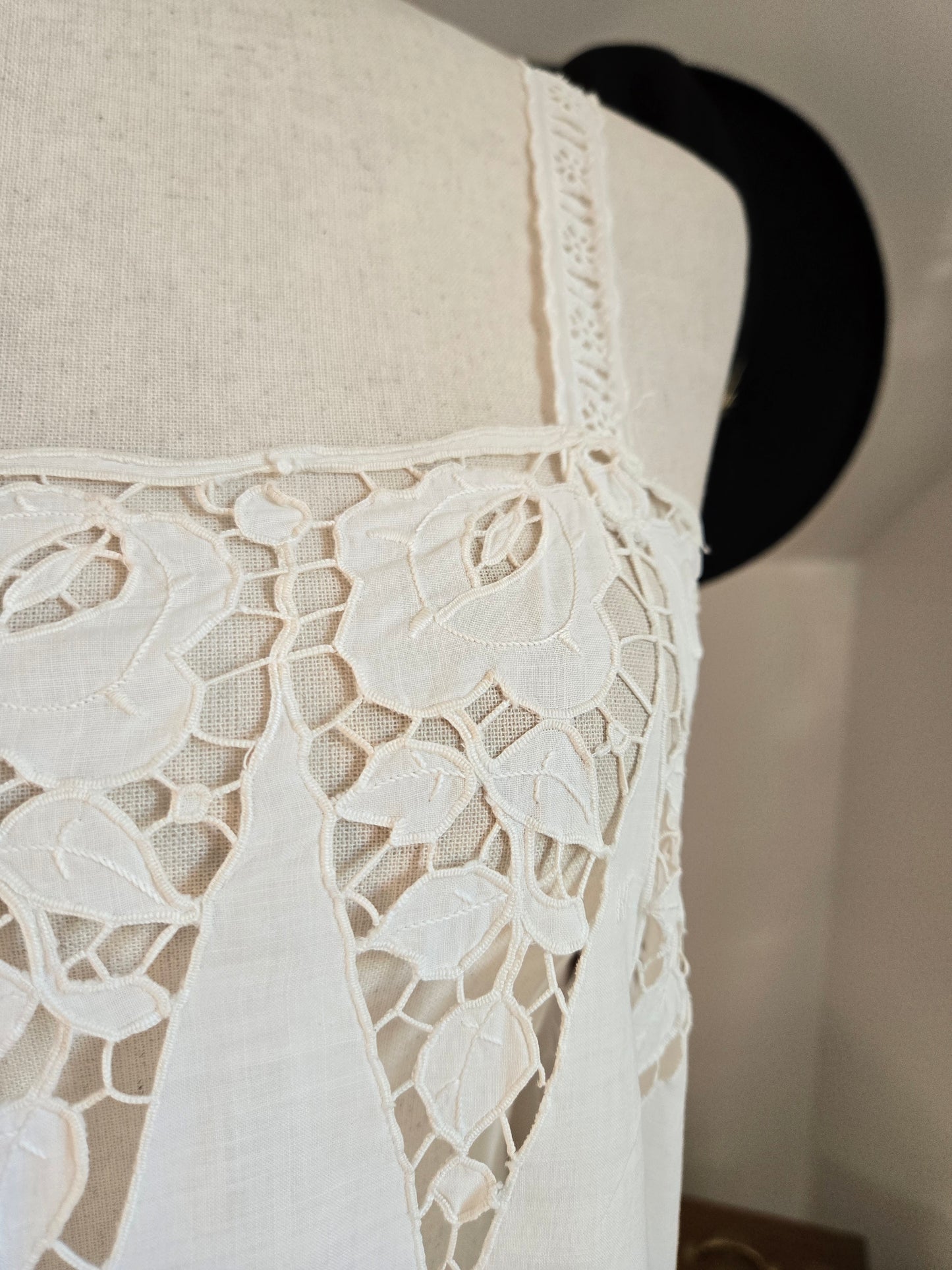 Vintage White Delicate Cotton Lace Slip Dress - small