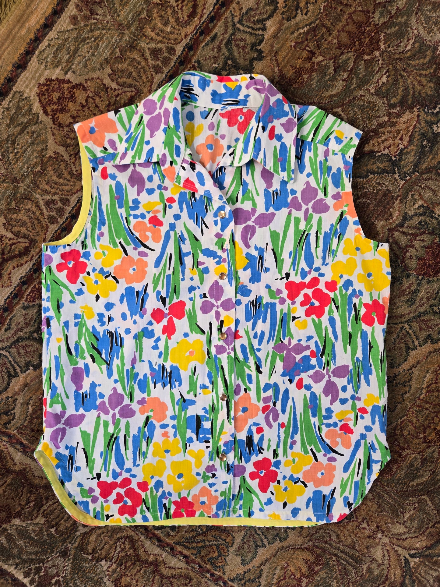 Vintage 80s Cotton Pearl Snap Sleeveless Top - medium