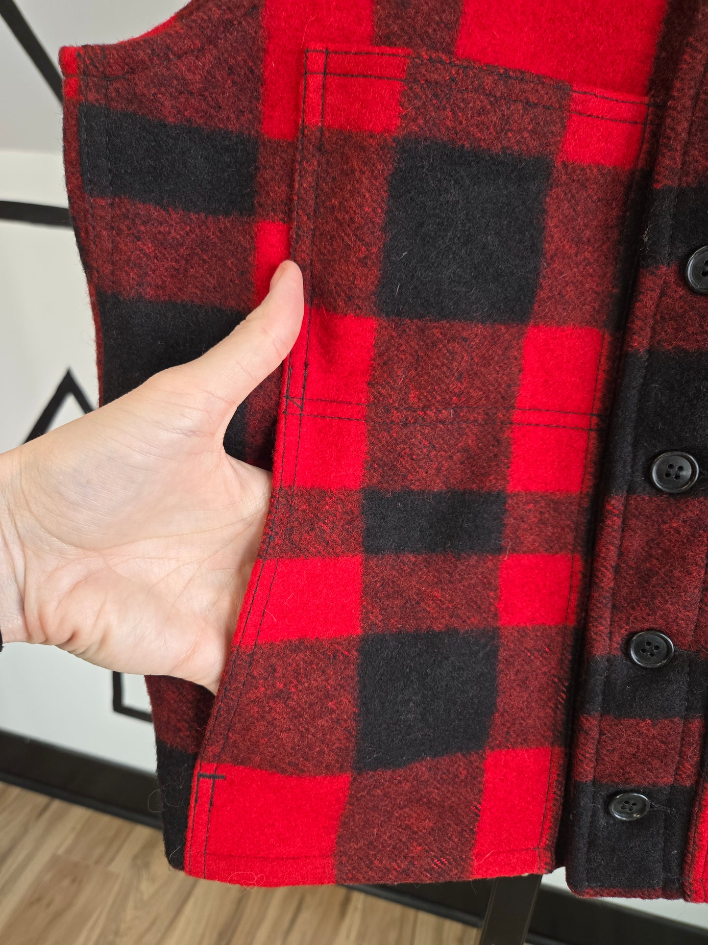 Ruff Hewn Vintage Wool Buffalo Plaid Workwear Vest - medium