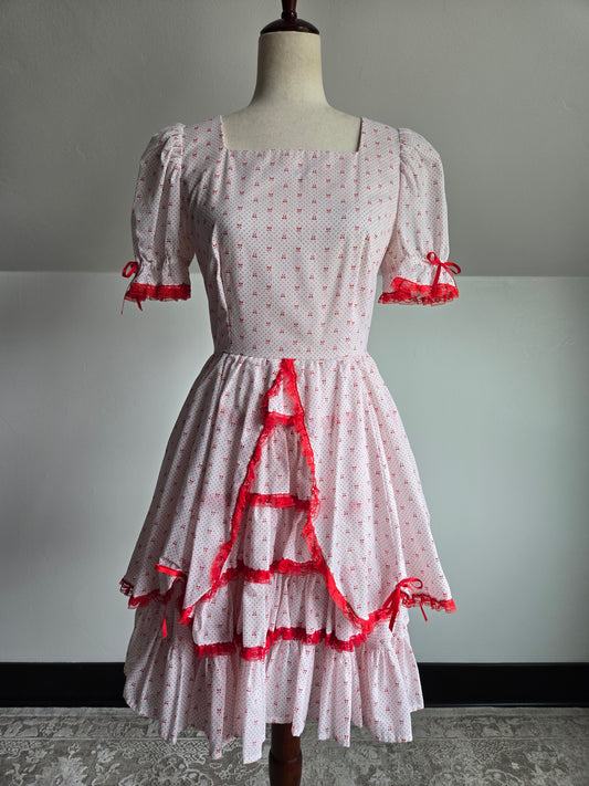 True Vintage 1960s Western Swing Dancing Dress Red and White - Small