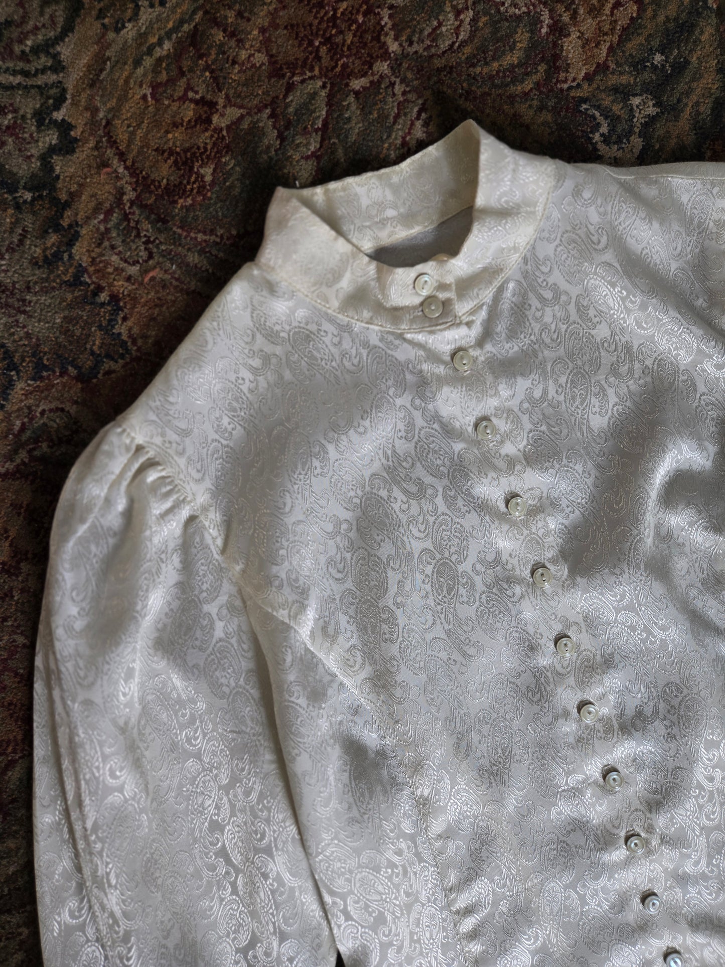 Vintage Edwardian Style Paisley Jacquard Top - Small